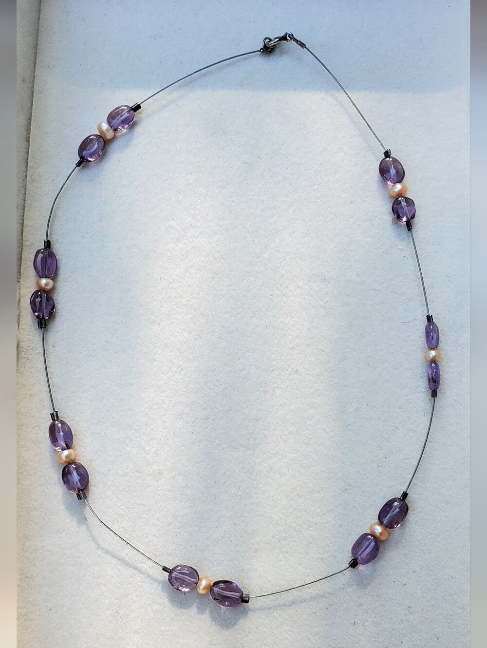 Sterling Silver Illusion Necklace with Freshwater Pearls & Amethyst Beads